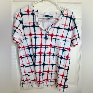 Karen Scott Women’s Red, Blue, and White Short Sleeve Top